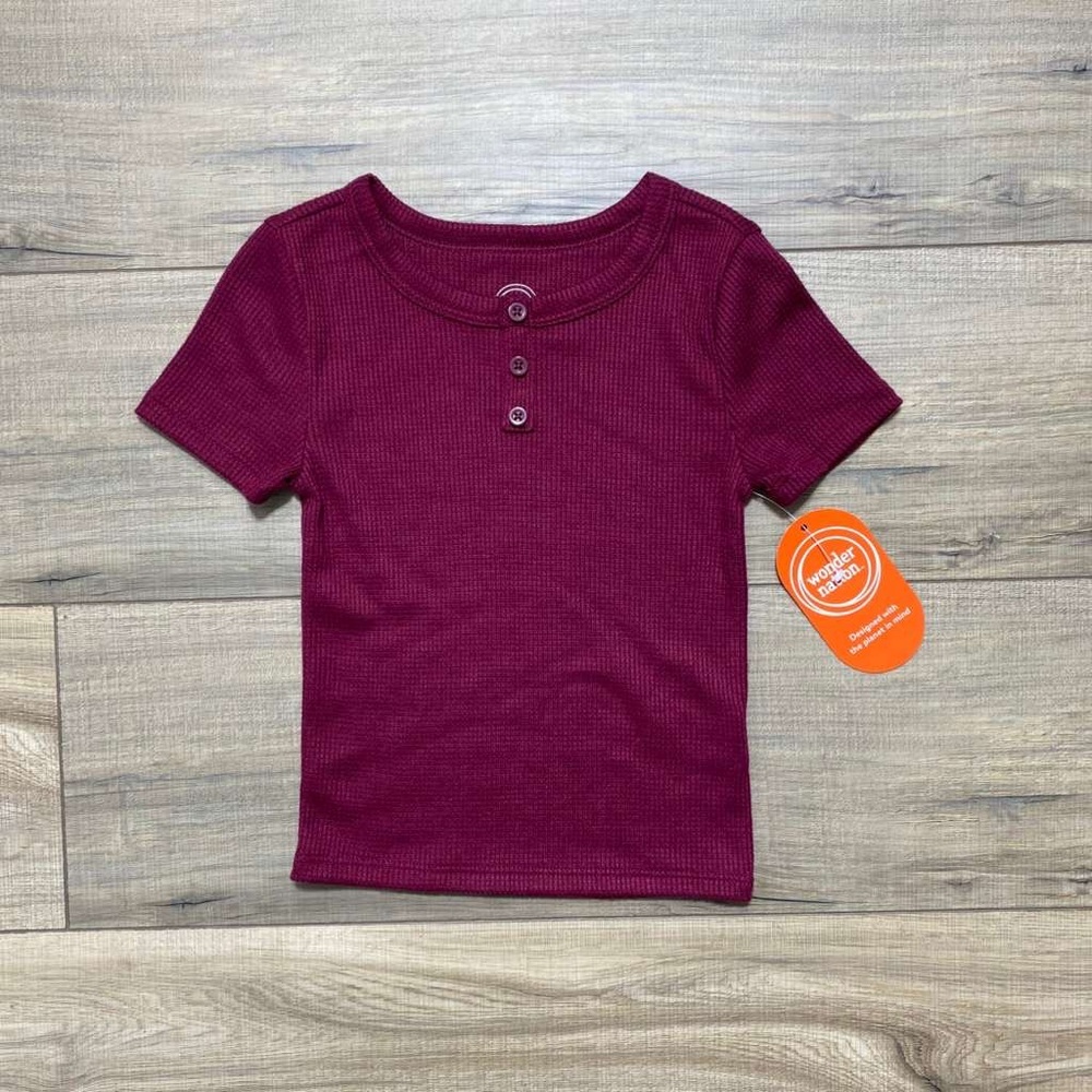 Wonder Nation Girls Short Sleeve Waffle Henley Tee Size XS (4-5) Burgundy
